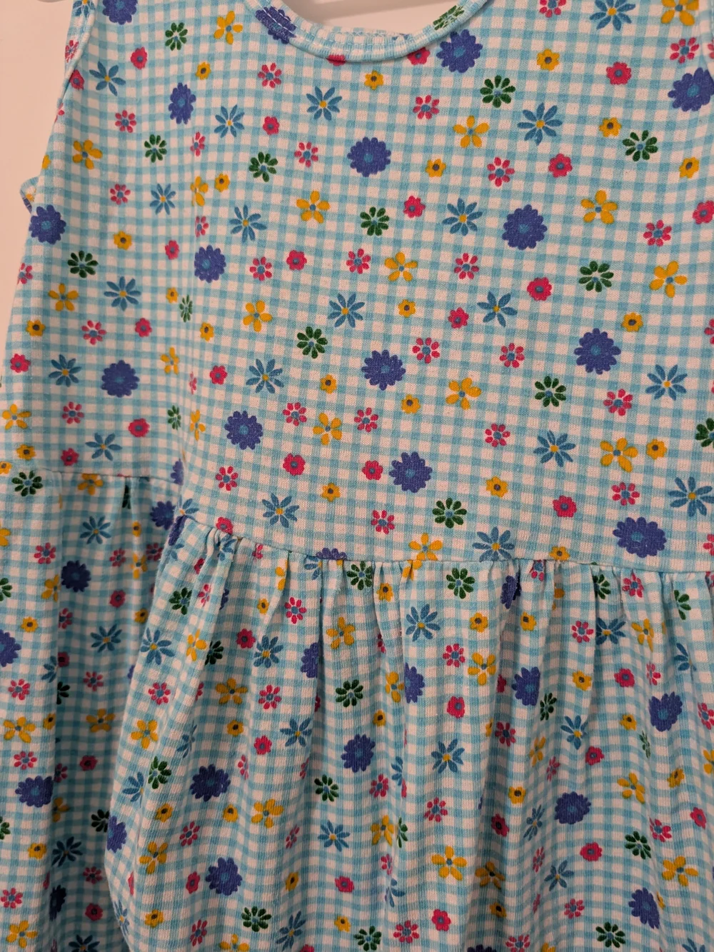 Vintage New Moves Girls 6 Blue Gingham Floral Cottagecore Dress 90s